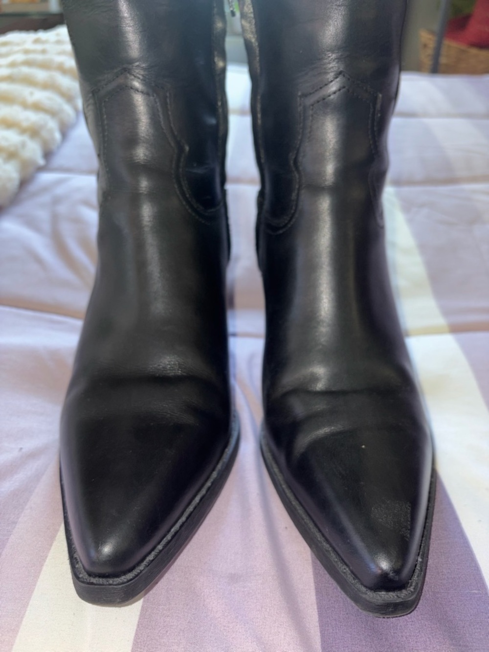 Women’s Black Leather Sam Edelman Wyatt Boots - Size 9 - Picture 9 of 11